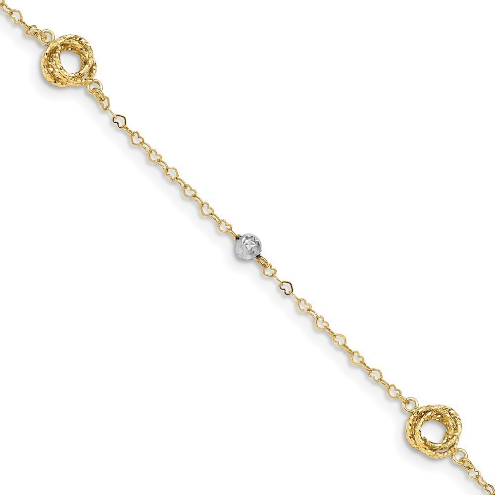 Kazi Luxury 14k Two-tone Love Knots on Small Heart Link Bracelet